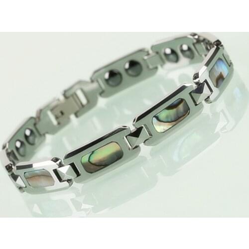 Hot Selling Men Tungsten Bracelet Bangles with Magnetic Stones inlay Rectangle Colorful Natural Mother of Pearls 20.5cm Length