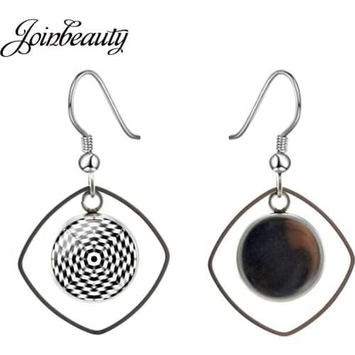 JOINBEAUTY New Fashion Classic Black White Grid Square Hollow Out Earrings Women Girl Wedding Party Jewelry Dangle Earring TX543