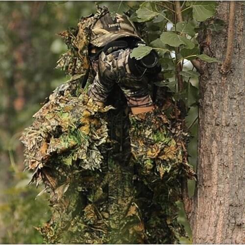 Hunting Ghillie Suit 3D Camo Bionic Leaf Camouflage Jungle Woodland Birdwatching Poncho Manteau Hunting Clothing Durable