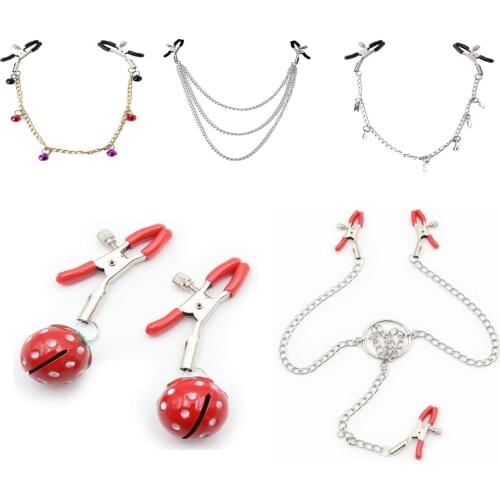 Torture Play Clamps Chain Metal Nipple Clips Breast Bondage Restraints BDSM Fetish Women Femdom Sex Game Toys For Couples