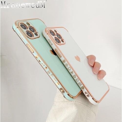 Luxury Plating Love Heart Phone Case For iPhone 12 11 Pro X XR XS Max 12 Mini Candy Color Soft Silicone Cover On 7 8 Plus SE2020