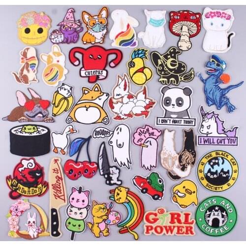 Cute Animal Patch Iron on Patches on Clothes Embroidered Patch for Clothing Stickers Patches Panda/Cat Patch Jacket Applique DIY
