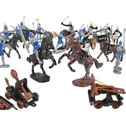 28pcs/set Medieval Military War colour Warriors Ancient cavalry battle steed chariot static Military figures Model Children Gift