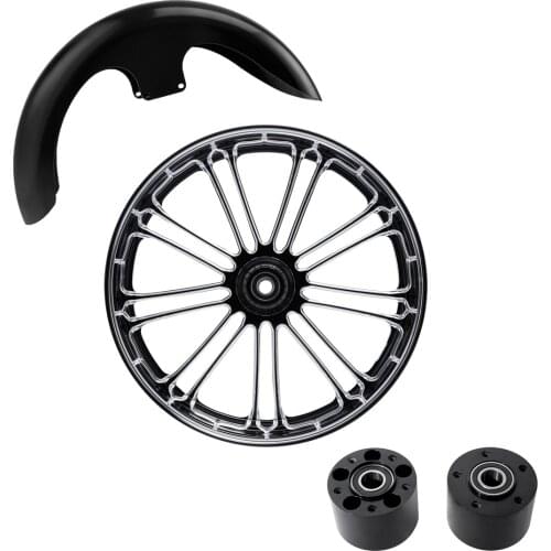 Motorcycle 23" x 3.5" Front Wheel Rim Hub + Front Fender For Harley Touring Road King Glide Street Glide Electra Glide 2008-2021