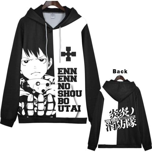 Anime Fire Force Hoodies Shinra Kusakabe Printing Long Sleeve Hooded Coats Jackets Tops Cosplay Costumes Sweatshirt Men Women