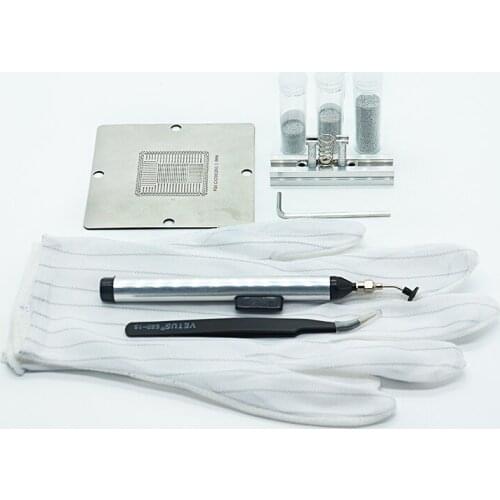 Directly Heating BGA Stencils Reballing Jig 25K Solder Ball 0.45 0.5 0.6mm Anti-static ESD-15 Tweezers Brush Gloves Suction Pen