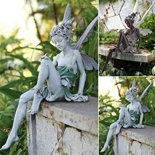 Garden Decoration Outdoor Resin Craft Sitting Fairy Statue Landscaping Yard Ornament Decor