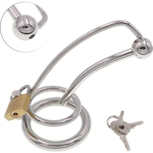 Male Urethra Plug Cock Cage Stainless Steel Catheter Dilator Penis Ring Scrotum Bondage Chasity Lock Masturbator Sex Toy for Men