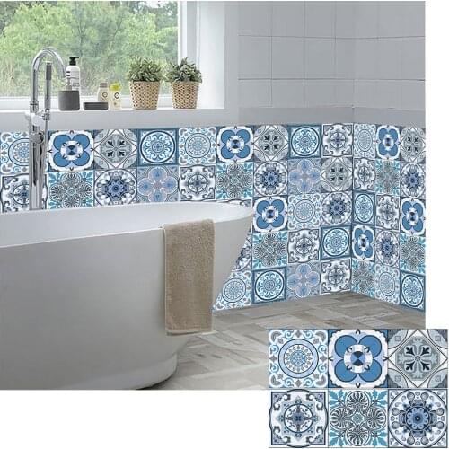 Waterproof Blue Tint Strip Tiles Wall Stickers Bathroom Kitchen Tile Ceramics Decoration Wallpaper Peel & Stick Vinyl Art Murals