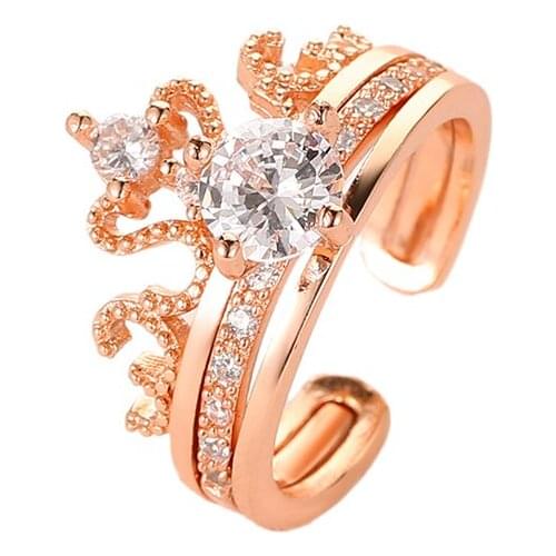 Bling Shining Starry Rose Gold Silver Plated Crown Alloy Rings For Women Jewely Accessories Adjustable