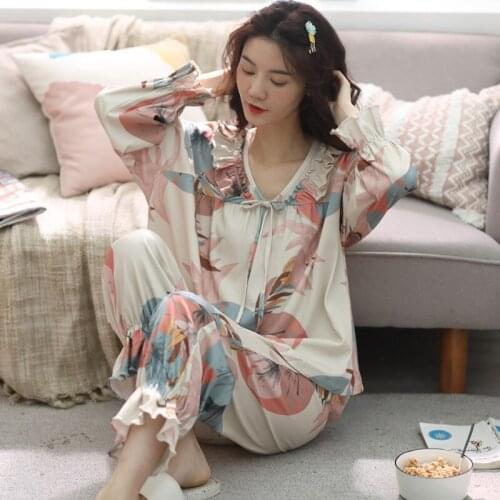 2020 summer pajamas womens comfortable and fresh rumor sportswear 2020 spring and autumn long sleeve cotton suit two piece home