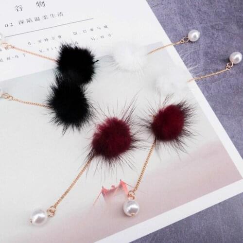 2018 Fur Ball PomPom Earrings for Women pink pearl Drop earring Oorbellen brincos pendientes orecchini Jewelry