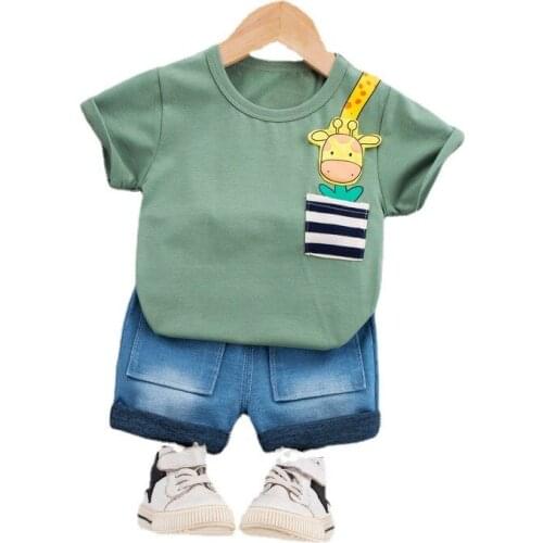 ZWY981 Boys Cotton Summer Baby Children Soft Shorts Suit T-shirt Dinosaur Character Pattern Toddler Kids Clothes 3-14 Years