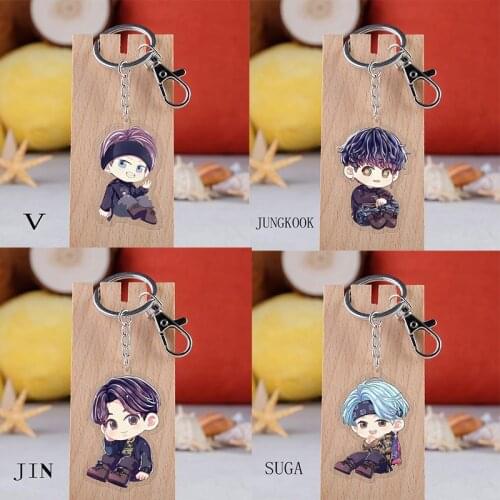 1 Pcs Kpop Bangtan Boys Keychain RM Jimin V SUGA J-HOPE JUNGKOOK JIN Cute Cartoon Double-sided Transparent Acrylic Pendant