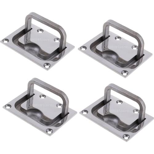 4-Set 2.95 x 2.2 inch Stainless Steel Square Flush Pull Ring Handles, Hidden Recessed Furniture Handle, Recessed Boat