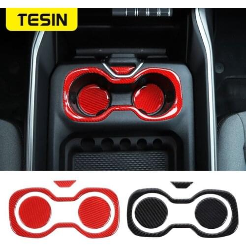 TESIN Carbon Fiber Car Front Cup Holder Trim Ring for Dodge RAM Cup Holder Mat for Dodge Ram 2018+Interior Parts Car Accessories