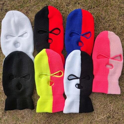 Balaclava Two-color Stitching Embroidery Three-hole Knit Hat Army Tactical CS Winter Ski Riding Mask Beanie Prom Mask Warm Mask