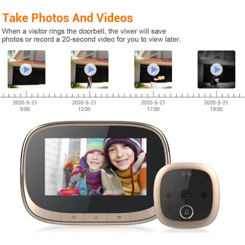 4.3inch Wireless WIFI Doorbell 170 Degree Wide Angle Digital Peephole Viewer Motion Detection Video Doorbell Visual Door Phone