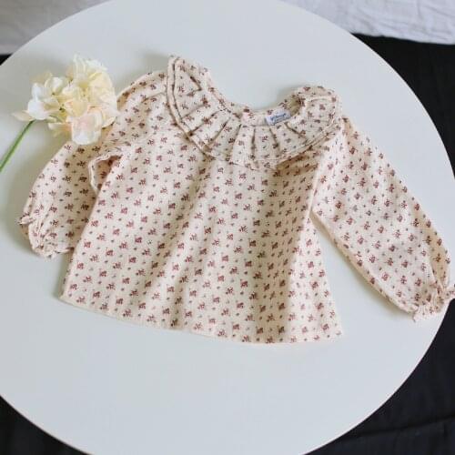Toddlers Girls Printed Blouses Ruched Collar Long Sleeve Tops 2021 Spring Korean Style Baby Kids Cotton Shirts