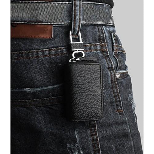 Unisex Black Car Key Bag Key Holder Leather Keychain Holder Housekeeper Anti Lost Organizer Women Key Oraganizer Covers