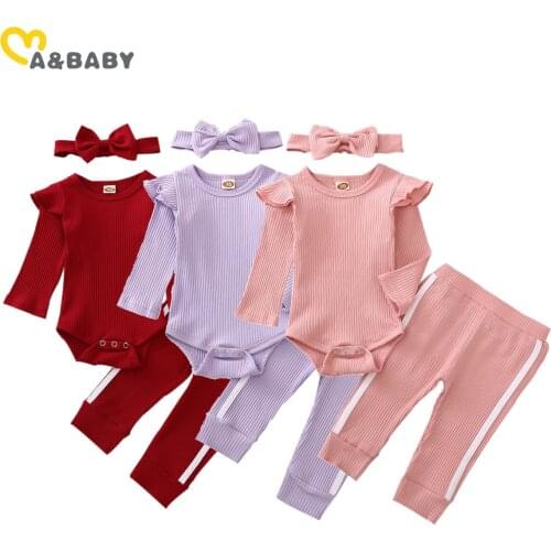 Ma&Baby 0-18M Autumn Winter Infant Newborn Baby Girl Clothes Set Knitted Romper Pants Headband Outfits Soft Baby Costumes