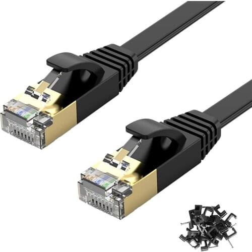 Ethernet Cable,for Cat 7 Gigabit Lan Network RJ45 High-Speed Patch Cord Flat 10Gbps 600Mhz for PC, Router, , Black