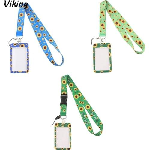 G1545 Sunflower Lanyard Keychain for keys Badge Mobile Phone Keyrings Women Men Neck Straps With DIY Card Cover