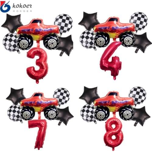 Racing car party Decorations Blaze Monster Machines number balloons set Birthday party Boys Favors Flags Baby Shower supplies