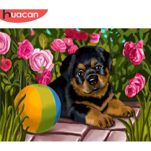 HUACAN Diamond Painting Dog Full Square Round Drill 5D DIY Diamond Embroidery Animal Mosaic Kits Art Needlework Home Decoration