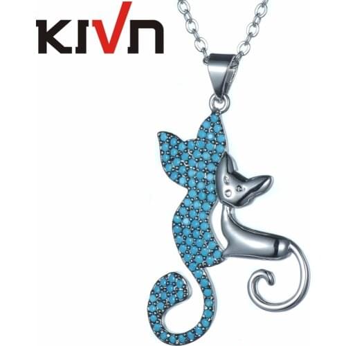 KIVN Fashion Jewelry Animal Cat Pave CZ Cubic Zirconia Womens Girls Wedding Pendant Necklaces Promotion Birthday Christmas Gifts
