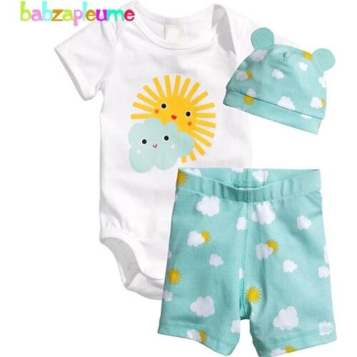 3PCS/0-18Months/Summer Newborn Rompers For Baby Girls Boys Clothes Cartoon Cute Bodysuit+Shorts+Hats Infant Clothing Sets BC1090