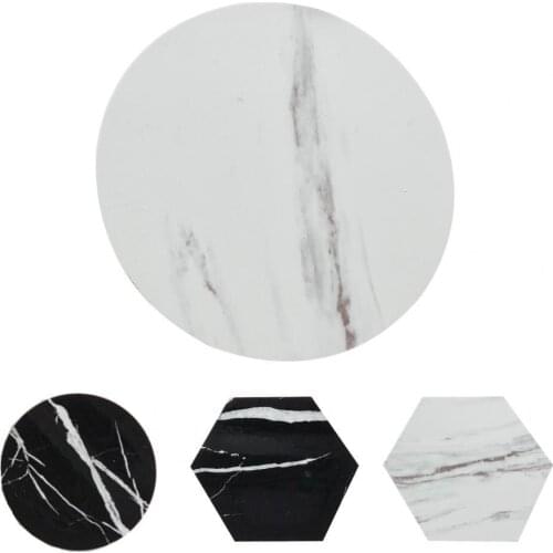 Cup Mat Marble Pattern Hexagon Shape Smooth Surface Round Tea Pad Table Coasts Holder pvc marble coaster black white cushion