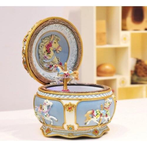 Luminescent Carousel Music Box Music Box Sky City Creative Birthday Gift Resin Valentines Day Gift Desktop Decoration