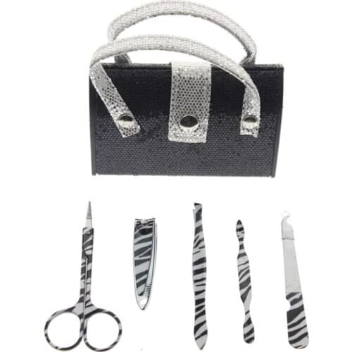5Pcs/Set Black Color Professional Handbag Shape Glitter Manicure Pedicure Set Nail Care Kit Tool For Women Girl Child Kid Gift