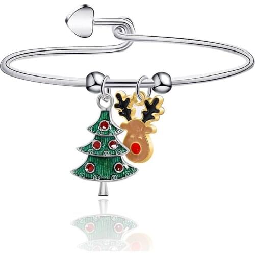 New Winter Fashion Christmas Theme Series Bracelet Christmas Tree Elk Silver Color Alloy For Women Jewelry Best Jewelry Gifts