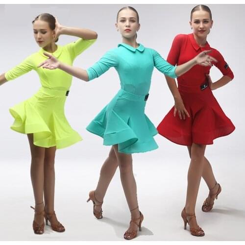 Girl short Sleeves Standard Latin Dance Dress Children Ballroom Dance Dresses Kids Salsa Rumba Cha Cha Samba Tango Dress