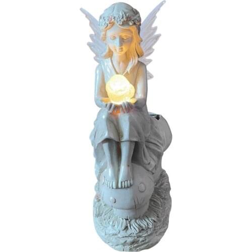 Resin Angel Figure Sculpture Flower Fairy Solar Decor Wreath Girl Statue Outdoor Villa Courtyard Gardening Landscape Ornaments