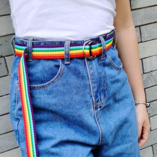 Rainbow Belt Womens Pretty Canvas Thin Skinny Waist Belt Casual Fashion Unisex Alloy Buckle Dress Accessory Designer Belt 2020