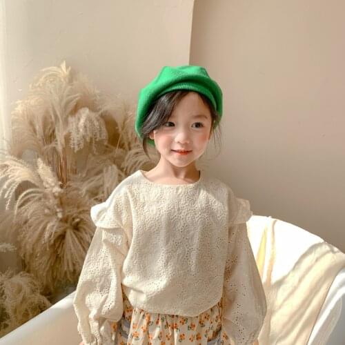 Toddler Girl Shirts White Lace White Cotton Lovely Long Sleeve Cotton Kids Shirt Children Clothes Outfit for Korean Style