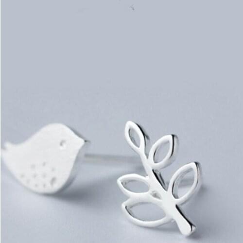 Fashion Prevent Allergy Asymmetry Leaf Bird Stud Earrings for Women Earrings Jewelry Accessories Brincos pendientes eh559