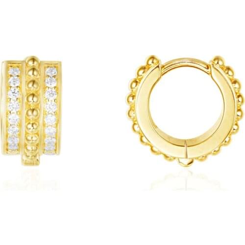 SLJELY Real 925 Sterling Silver Yellow Gold Color BELLE EPOQUE Mini Hoop Earrings AAA Cubic Zirconia Stones Fine Women Jewelry