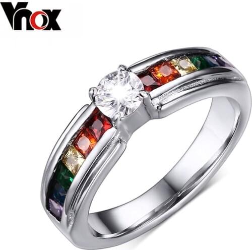 Vnox Rainbow Stone Ring for Women 316l Stainless Steel Female Jewelry USA Size