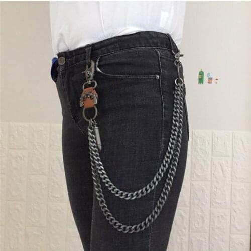 High Quality Black Gun Plated Pistol Mens Boys 2 Strands Rolo Biker Cord Coils Link Pants Chain Punk Jean Tone Metal Adjustable