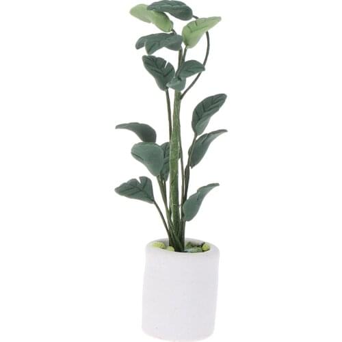 1Pc Green Miniature Accessories Mini Plastic Tree Potted Simulation Potted Plants Model Toys for 1:12 Doll House Decoration