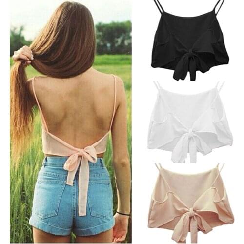Womens Sexy Sleeveless Camisole Pure Color Short Slim Slim Halter Bow Tie Vest Home Leisure Camisole T-shirt /F