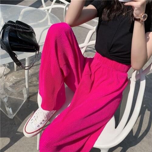 Plus Size M-7XL ice slik Pants Women Summer long maxi Wide Leg Pants fashion Comfortable Elegant Bohemian pleated Trousers