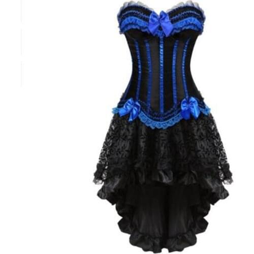 Corsets dress with skirt irregular set burlesque costumes vintage striped lace up corset bustier tank women cosplay plus size