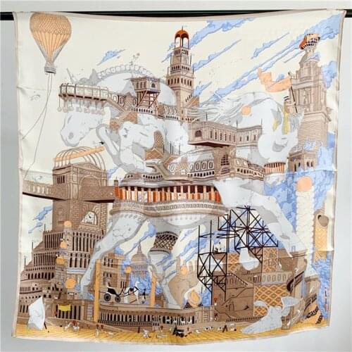 35" Square 100% Natural Silk Scarf Wraps 14mm Women Fashion Horse Head Scarfs Hijab