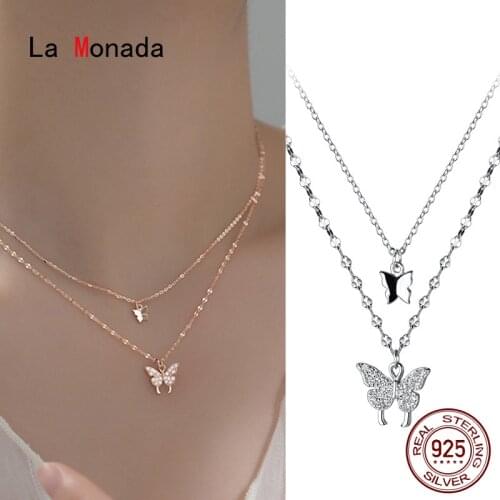 La Monada 36+4cm Silver Necklace For Women Fine Silver 925 Jewelry Fashion Neck Butterfly Pendants 925 Silver Chains Woman Thin