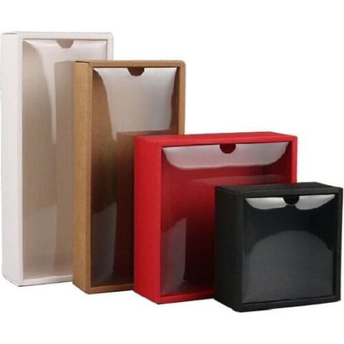 10pcs Red Wedding Paper Candy Gift Boxes With Clear Window Baby Shower Birthday Gift Box Rectangle Chocolate Cookie Candy Boxes